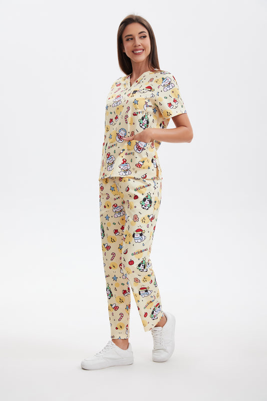 Merry Barkmas scrub set-Yellow