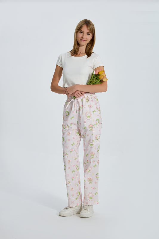 Ballet Pink Tulip Bunny Scrub Pant