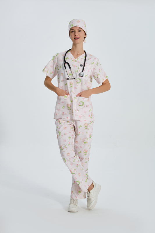 Ballet Pink Tulip Bunny Scrub Cap