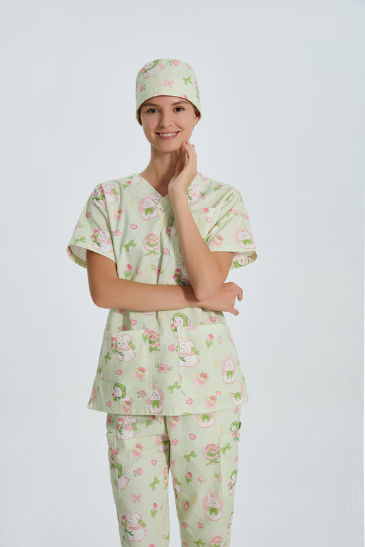 Matcha Cream Tulip Bunny Scrub Cap