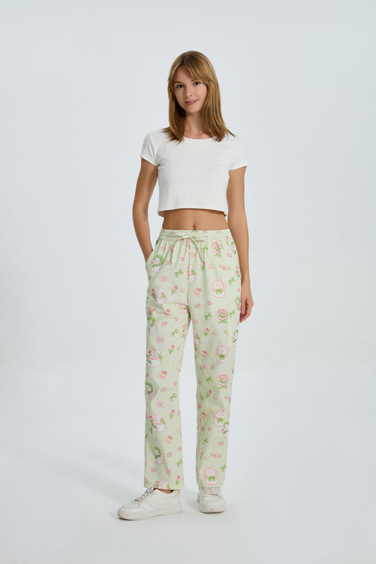Matcha Cream Tulip Bunny Scrub Pant