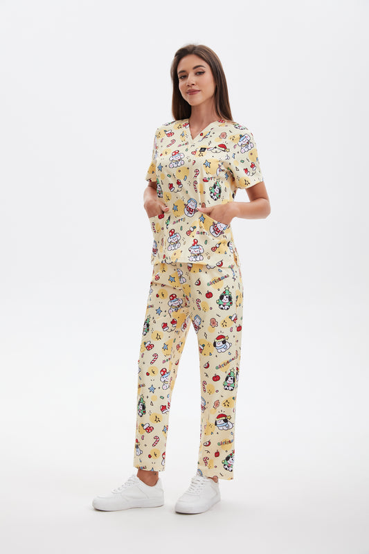 Merry Barkmas scrub set-Yellow