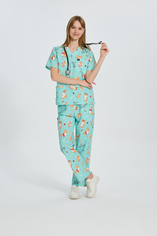 Corgi Party Scrub Pant