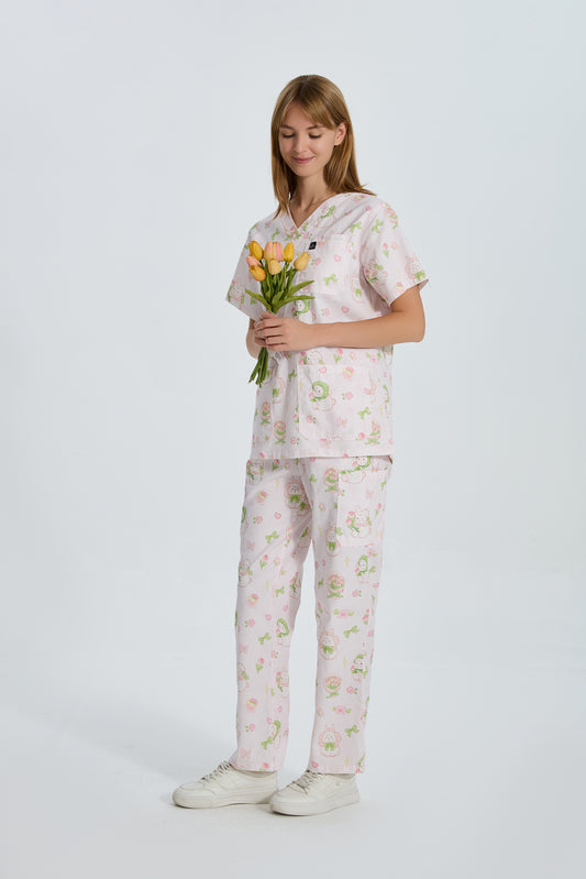 Ballet Pink Tulip Bunny Scrub Pant