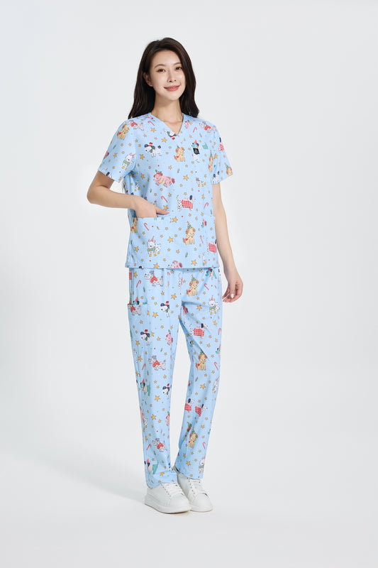 Merry Pawlidays scrub set-Blue