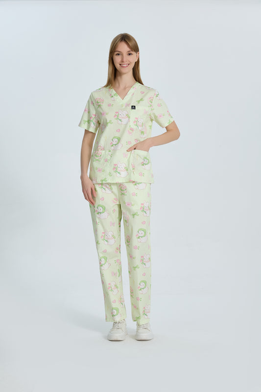 Tulip Bunny scrub top （cotton)