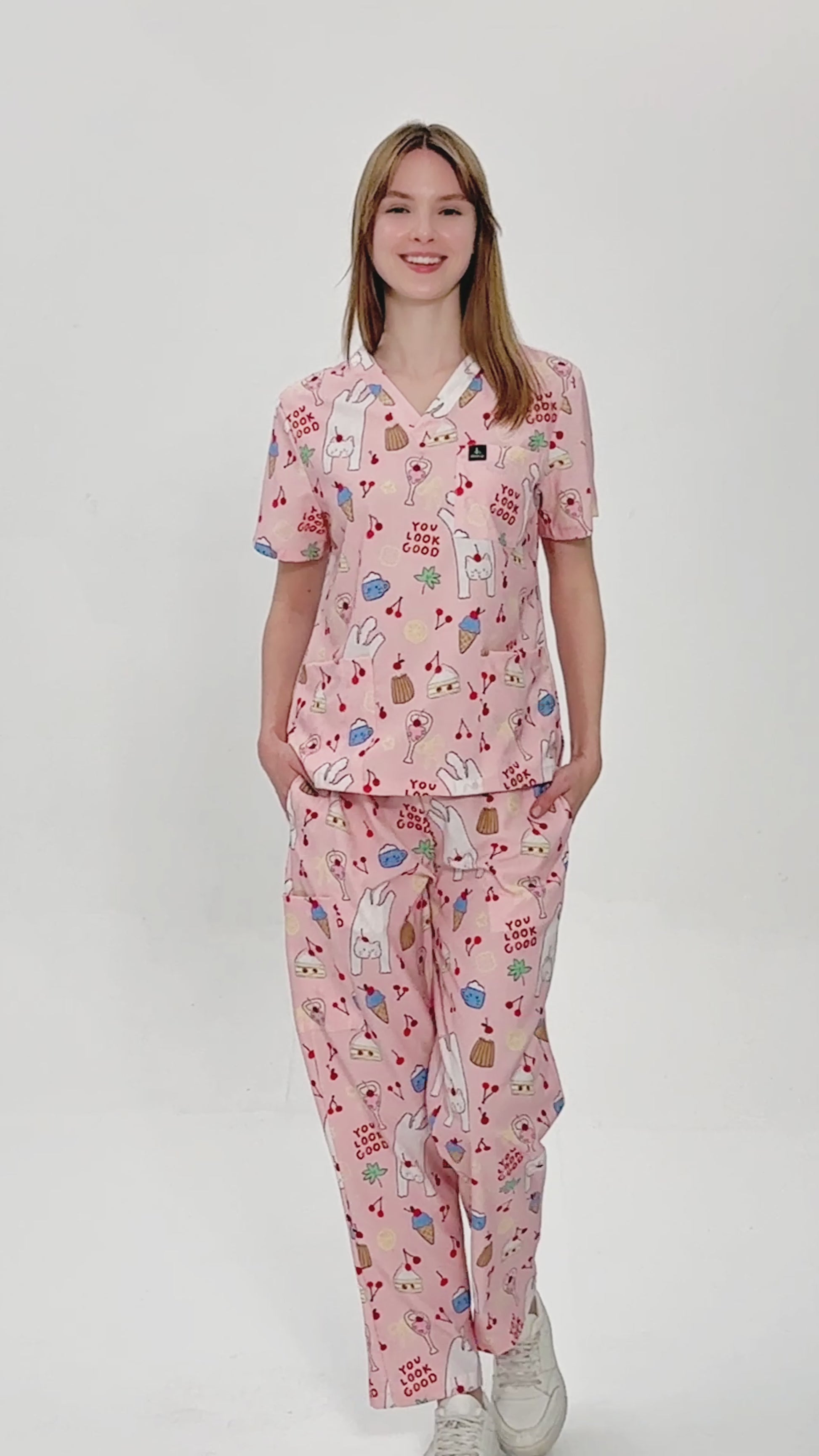 Cherry Meow Scrub Top